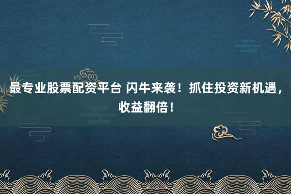 最专业股票配资平台 闪牛来袭！抓住投资新机遇，收益翻倍！