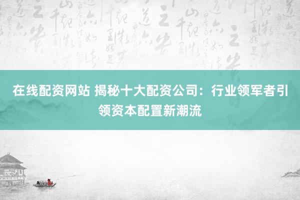在线配资网站 揭秘十大配资公司：行业领军者引领资本配置新潮流