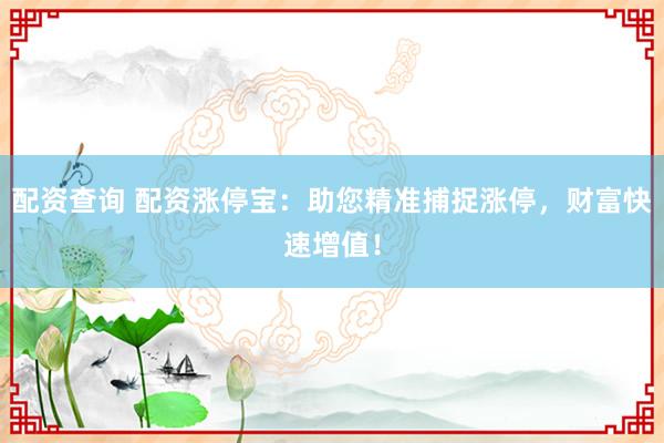 配资查询 配资涨停宝：助您精准捕捉涨停，财富快速增值！