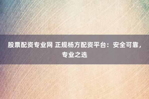 股票配资专业网 正规杨方配资平台：安全可靠，专业之选